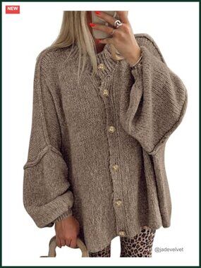 Women's Oversized Cardigan Sweater Chunky Knit Button Down Long Sleeve Fall